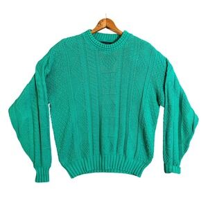 Vintage Lake Harmony Rowing Club Green Knit Sweater Mens Size L Cotton USA